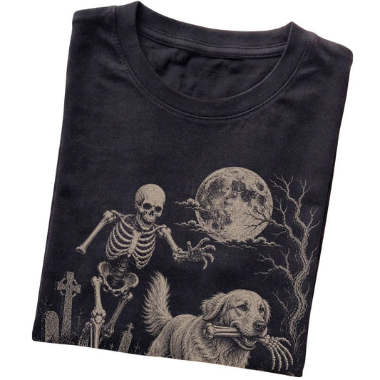 Black Skeleton Chase Golden Retriever T-shirt, folded view