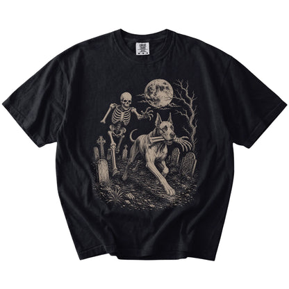 Great Dane running from a skeleton on a Black Comfort Colors® T-shirt