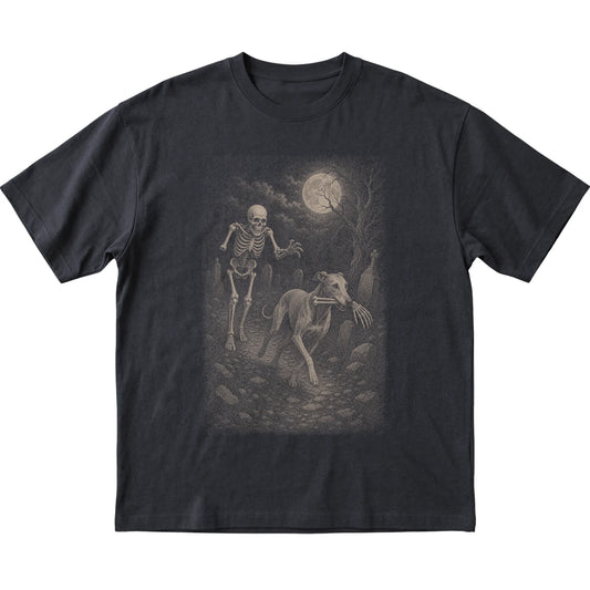 Black Skeleton Chase Greyhound T-shirt, flat view