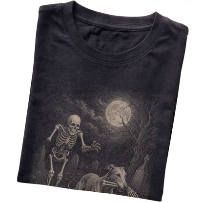 Black Skeleton Chase Greyhound T-shirt, folded view