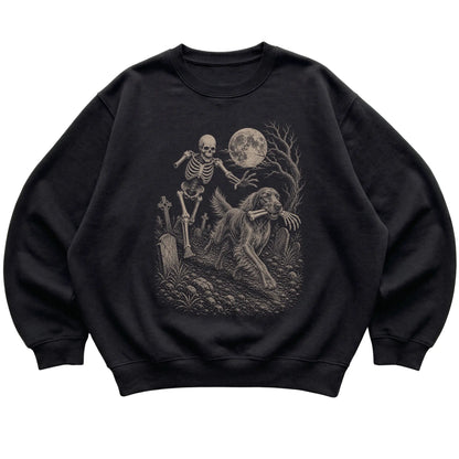 Black Skeleton Chase Irish Setter sweatshirt, flat view