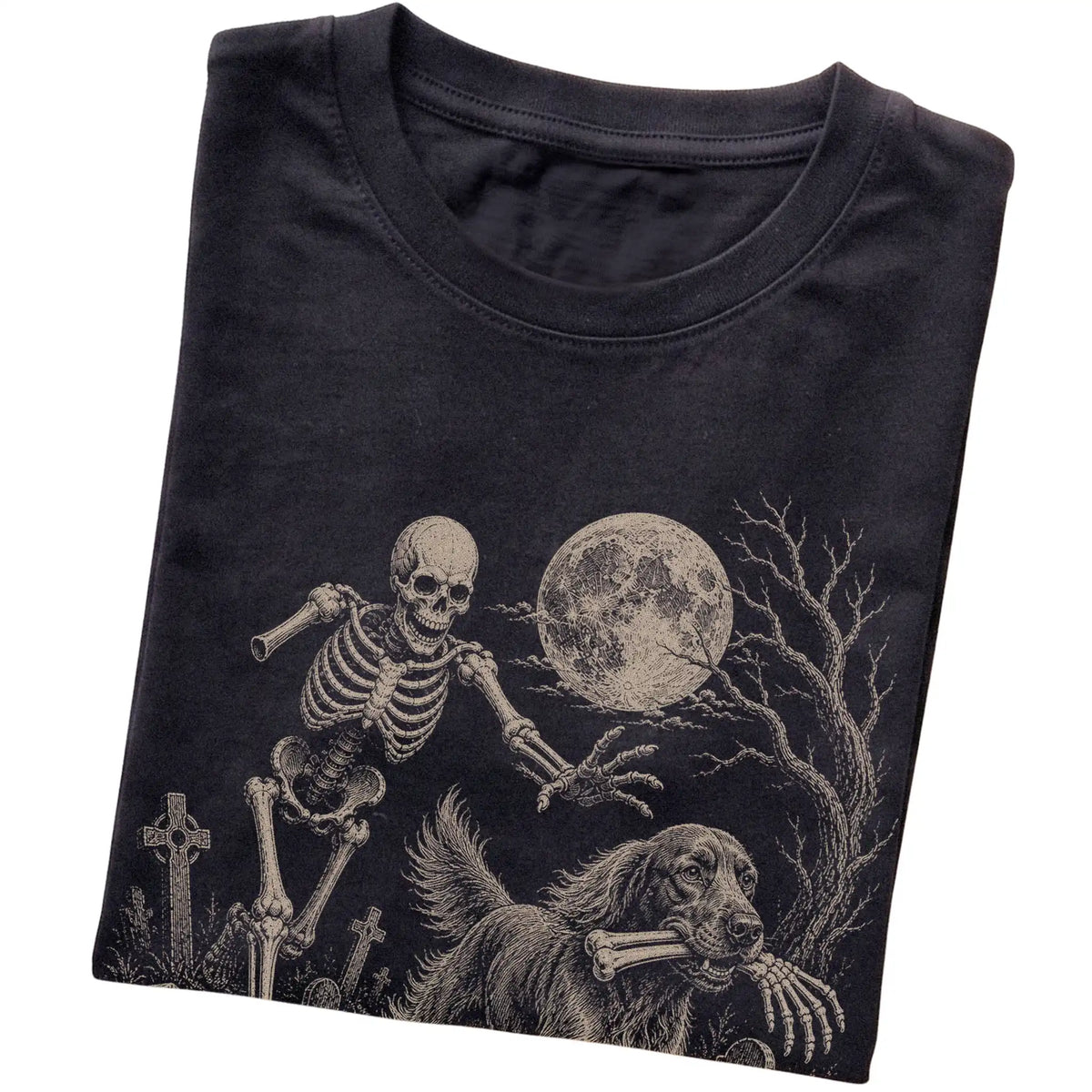 Black Skeleton Chase Irish Setter T-shirt, folded view