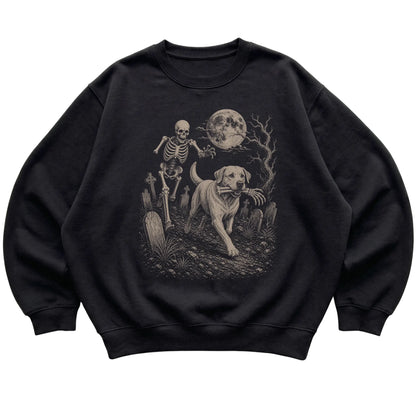 Black Skeleton Chase Labrador Retriever sweatshirt, flat view