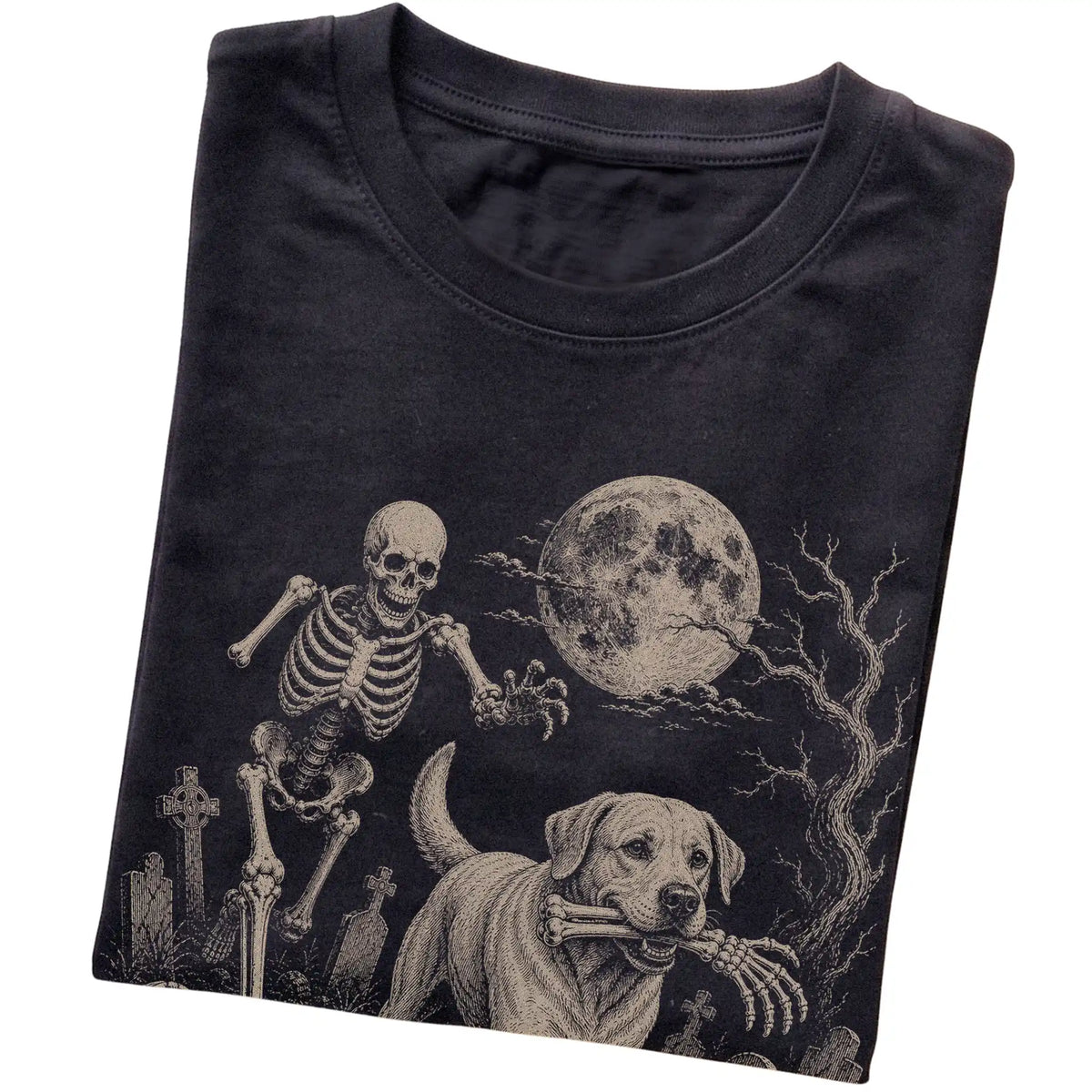 Black Skeleton Chase Labrador Retriever T-shirt, folded view