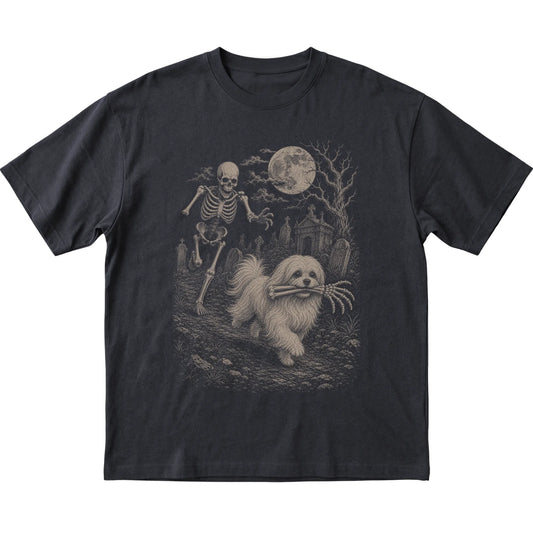 Black Skeleton Chase Maltese T-shirt, flat view