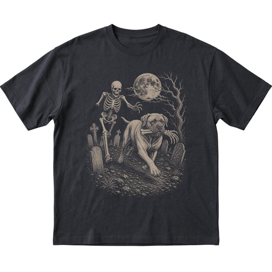 Black Skeleton Chase Mastiff T-shirt, flat view