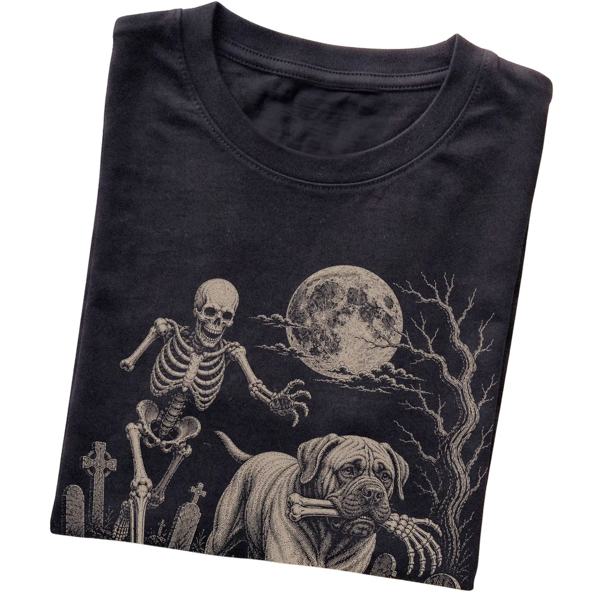 Black Skeleton Chase Mastiff T-shirt, folded view