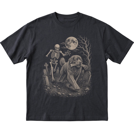 Black Skeleton Chase Newfie T-shirt, flat view