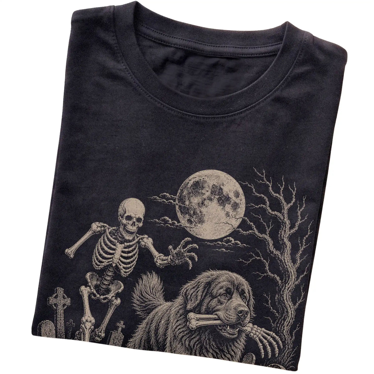 Black Skeleton Chase Newfie T-shirt, folded view