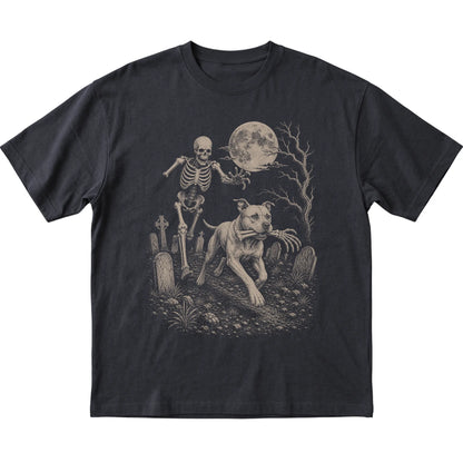 Black Skeleton Chase Pitbull T-shirt, flat view