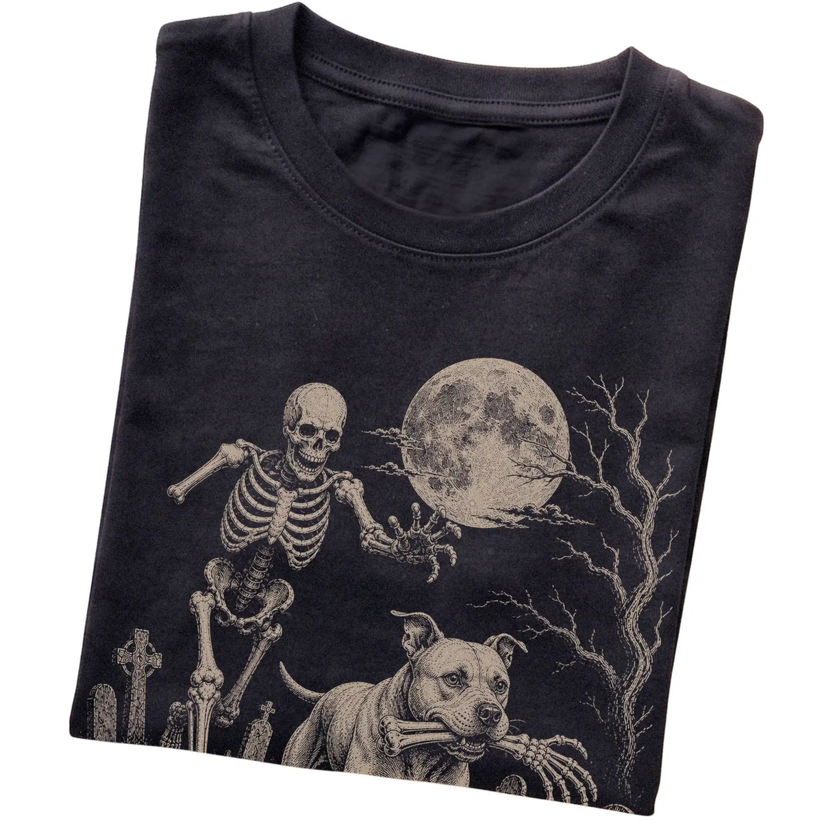 Black Skeleton Chase Pitbull T-shirt, folded view