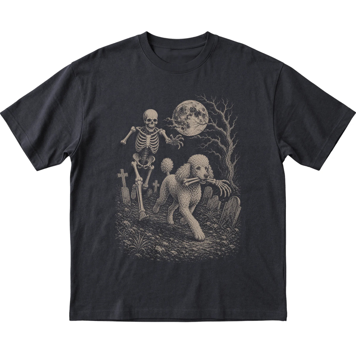 Black Skeleton Chase Poodle T-shirt, flat view