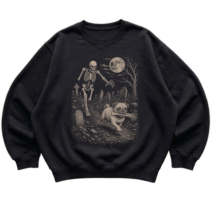 Black Skeleton Chase Pug sweatshirt, flat view