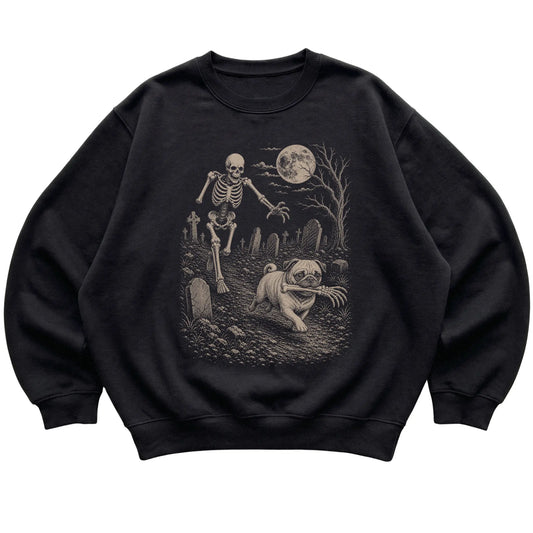 Black Skeleton Chase Pug sweatshirt, flat view
