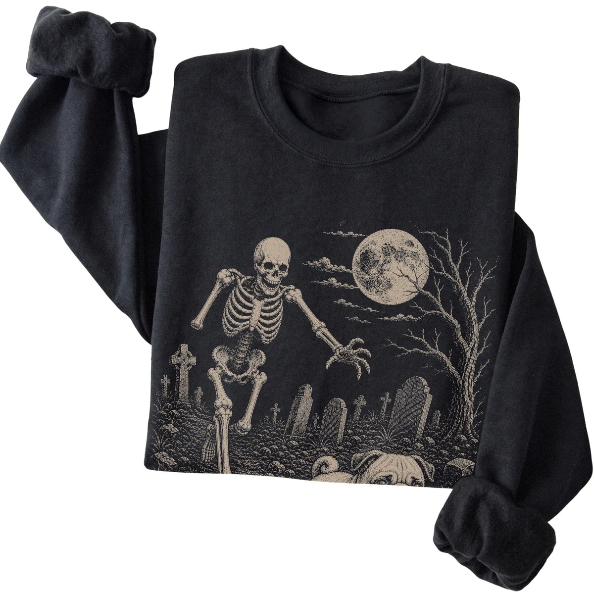 Black Skeleton Chase Pug sweatshirt, folded view