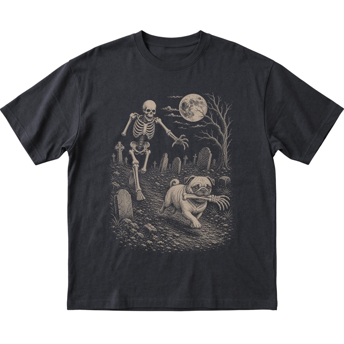 Black Skeleton Chase Pug T-shirt, flat view