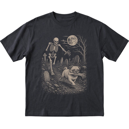 Black Skeleton Chase Pug T-shirt, flat view