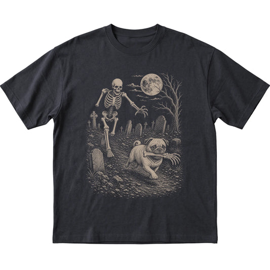Black Skeleton Chase Pug T-shirt, flat view