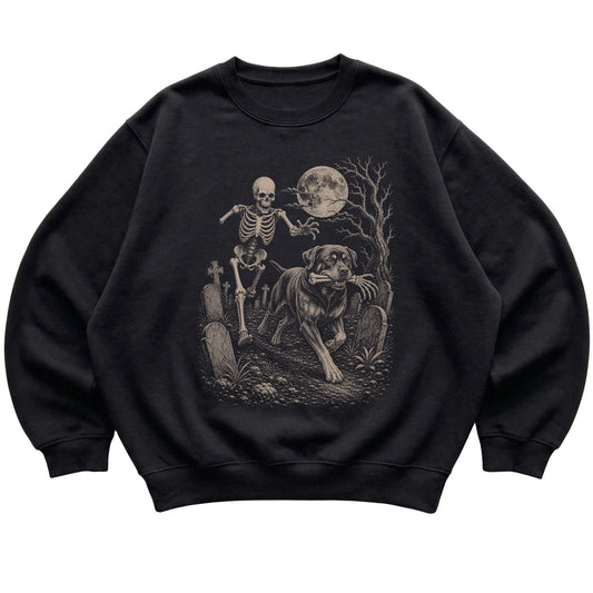 Black Skeleton Chase Rottweiler sweatshirt, flat view