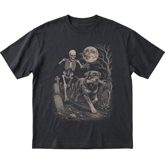Black Skeleton Chase Rottweiler T-shirt, flat view