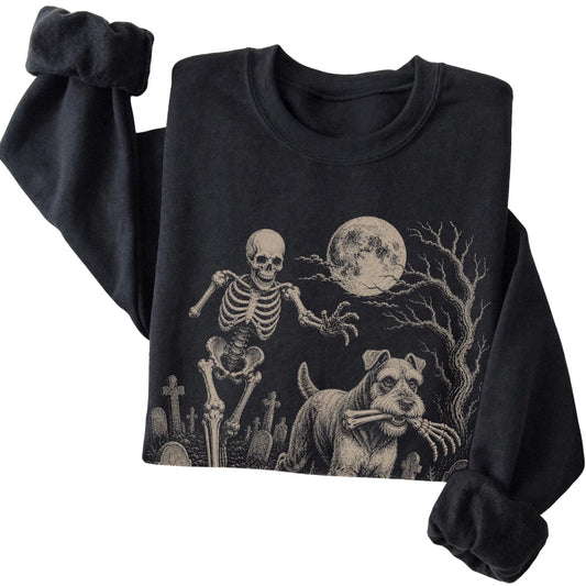 Black Skeleton Chase Schnauzer sweatshirt, folded view