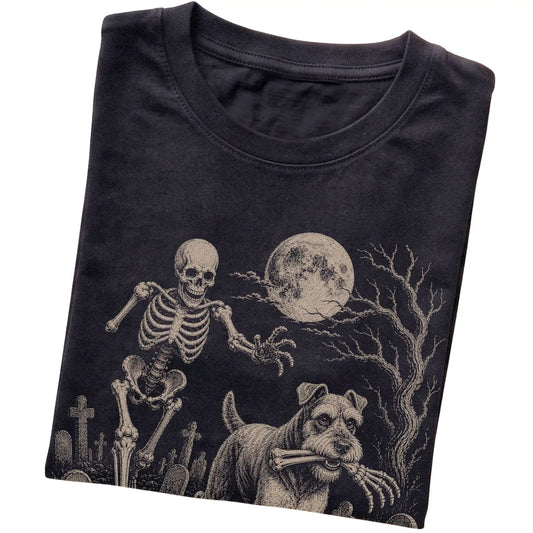 Black Skeleton Chase Schnauzer T-shirt, folded view