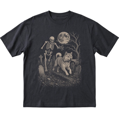 Black Skeleton Chase Shiba Inu T-shirt, flat view