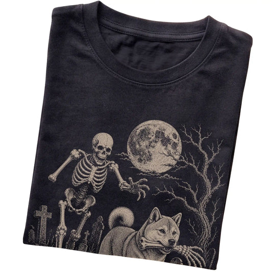 Black Skeleton Chase Shiba Inu T-shirt, folded view