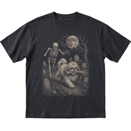 Black Skeleton Chase Shih Tzu T-shirt, flat view