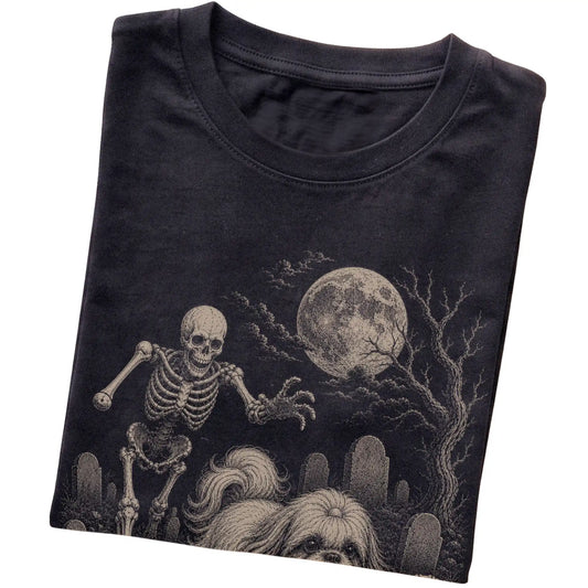 Black Skeleton Chase Shih Tzu T-shirt, folded view