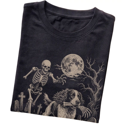 Black Skeleton Chase Springer Spaniel T-shirt, folded view