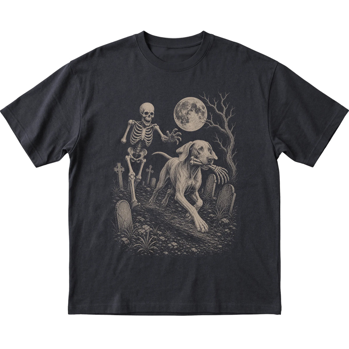 Black Skeleton Chase Weimaraner T-shirt, flat view