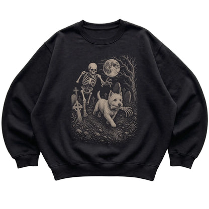 Black Skeleton Chase Westie sweatshirt, flat view