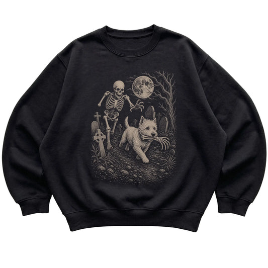 Black Skeleton Chase Westie sweatshirt, flat view