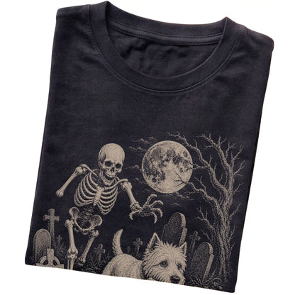 Black Skeleton Chase Westie T-shirt, folded view
