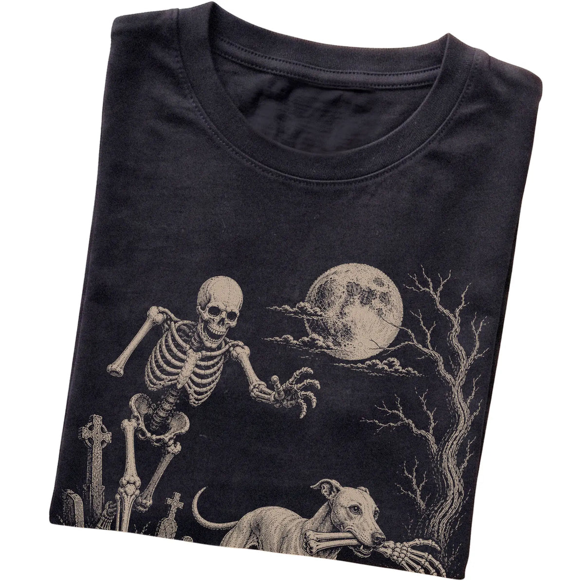 Black Skeleton Chase Whippet T-shirt, folded view