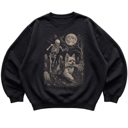 Black Skeleton Chase Yorkie sweatshirt, flat view
