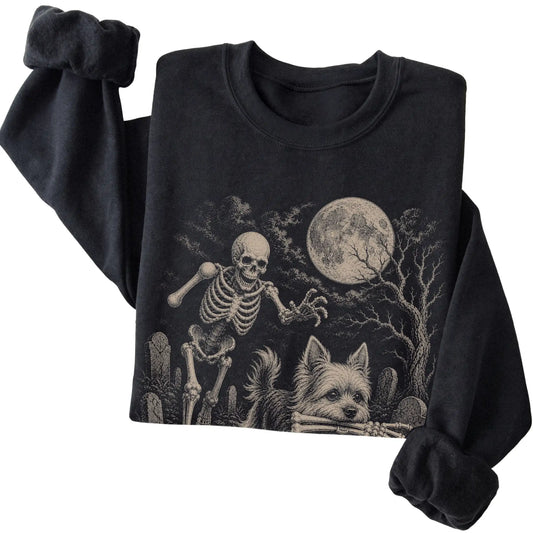 Black Skeleton Chase Yorkie sweatshirt, folded view
