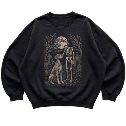 Skeleton petting a Great Dane in a graveyard on a Black sweatshirt