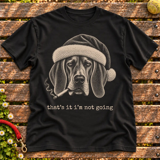 Basset Hound wearing a Santa hat and smoking on a Black T-shirt