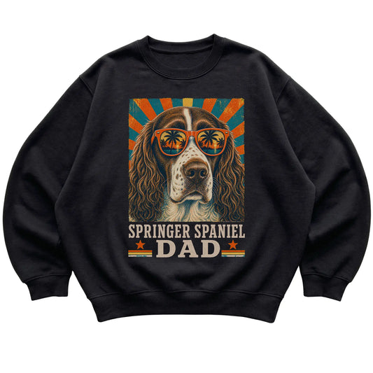 Retro Springer Spaniel Dad design on a Black crewneck sweatshirt