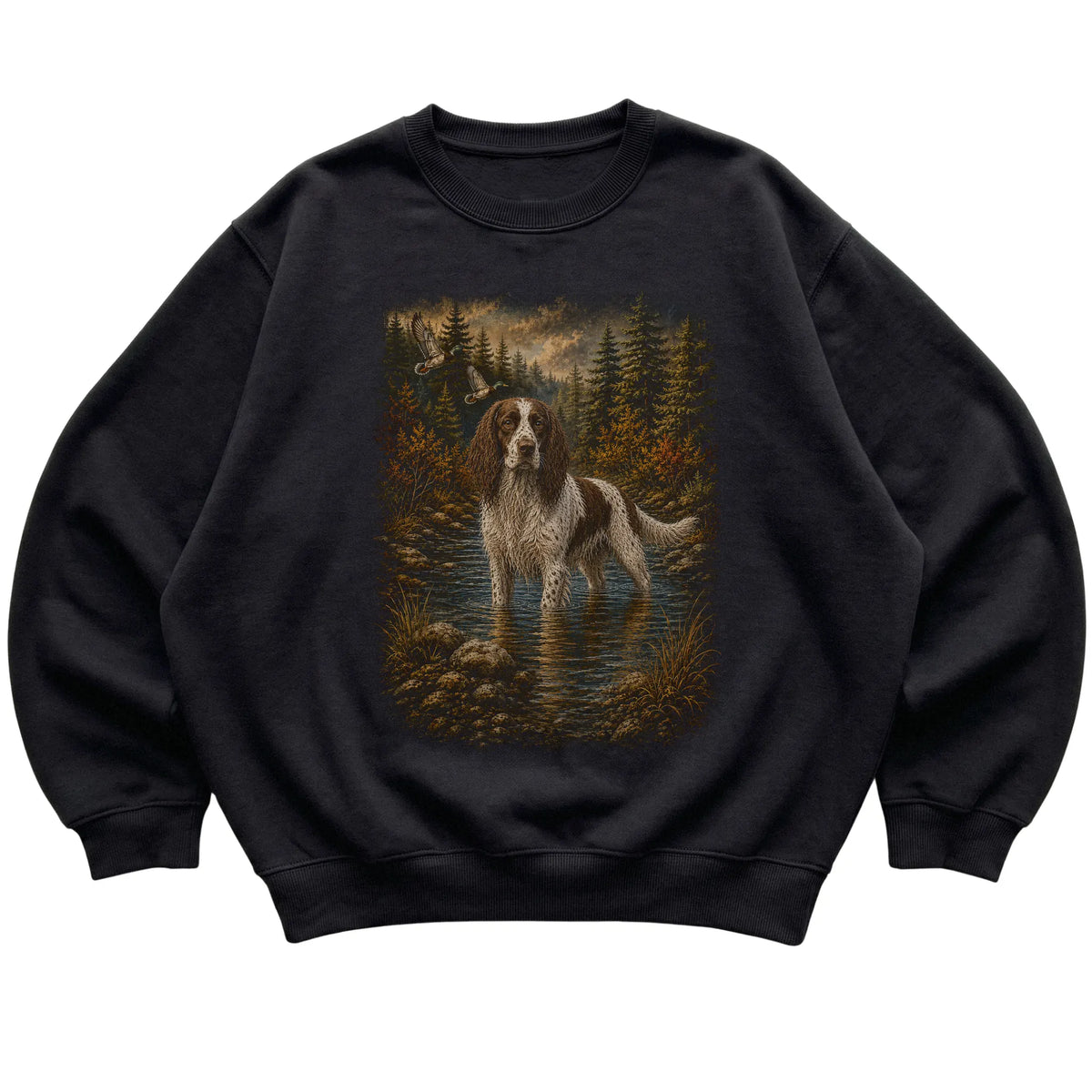 Springer Spaniel Duck Hunting Sweatshirt in Black