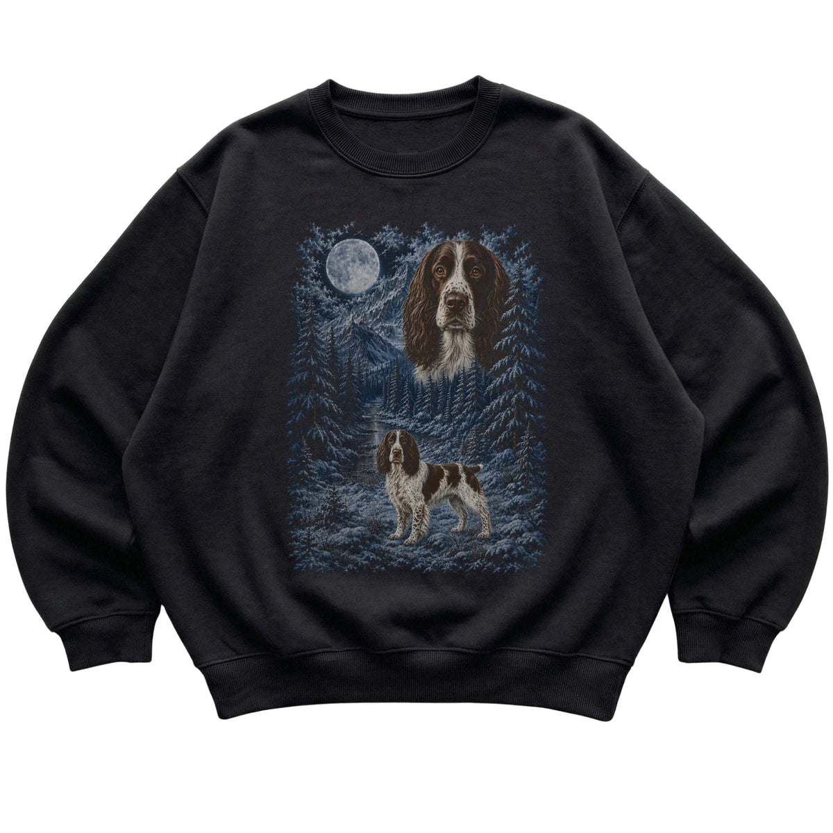 Springer Spaniel Forest Moon Sweatshirt in Black