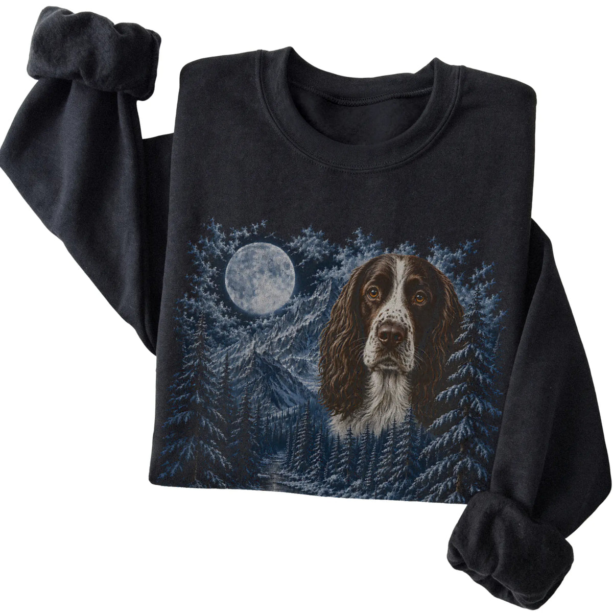 Springer Spaniel Forest Moon Sweatshirt in Black