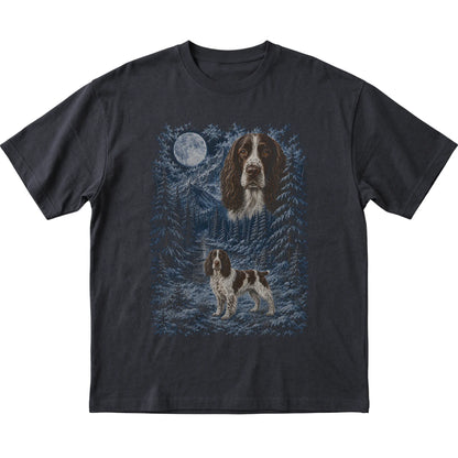 Springer Spaniel Forest Moon T-Shirt in Black
