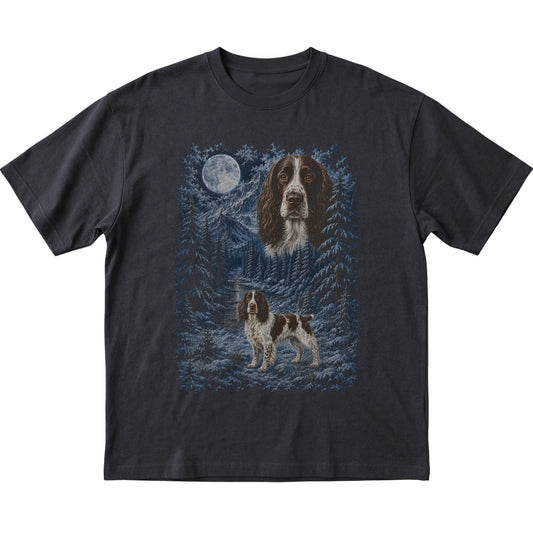 Springer Spaniel Forest Moon T-Shirt in Black