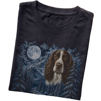 Springer Spaniel Forest Moon T-Shirt in Black