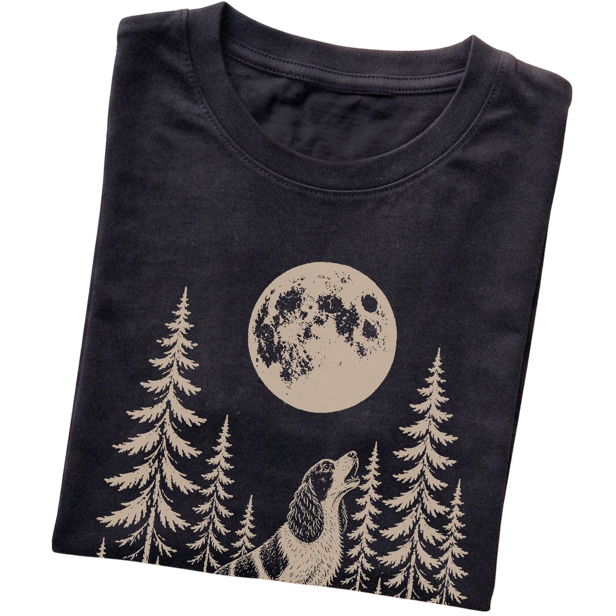 Springer Spaniel Howling at the Moon softstyle T-shirt in Black