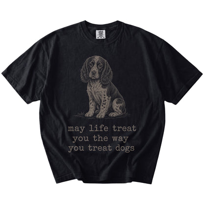 Black Springer Spaniel Karma T-Shirt laid flat
