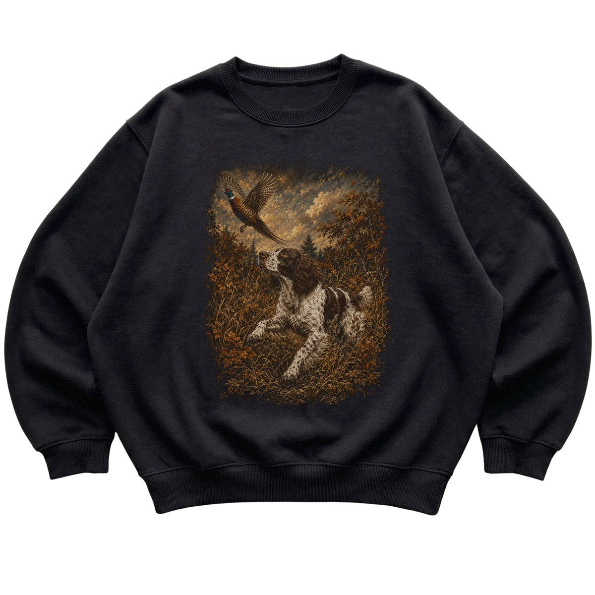 Springer Spaniel Pheasant Hunting Sweatshirt in Black